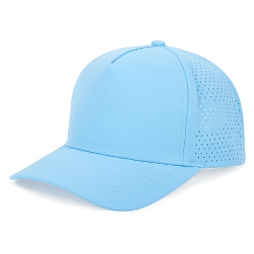 5 Panel Baseball Cap Quick Dry Mesh Snapback Hat for Women Men - color: Lightblue
