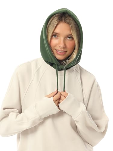 MixMatchy Women's Hooded Scarf Balaclava Fleece Lined Winter Beanie Hat - color: Hunter Green