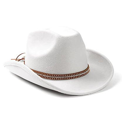 Lisianthus Women's Cowboy Felt Hat Wide Brim for Party Western - color: A Shiny-white