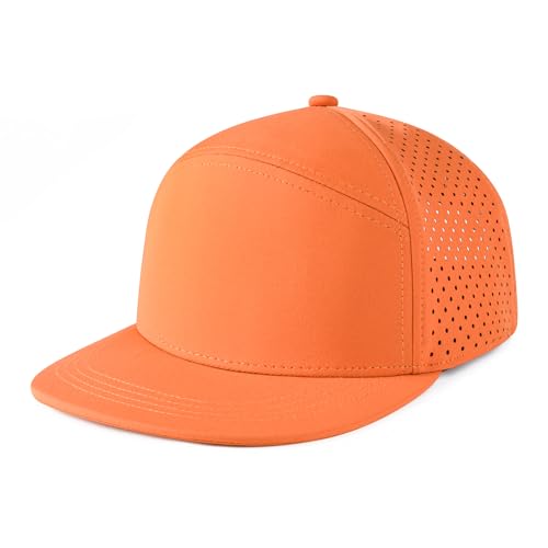 FEINION Men Laser Mesh Flat Brim Snapback Baseball Cap - color: Orange