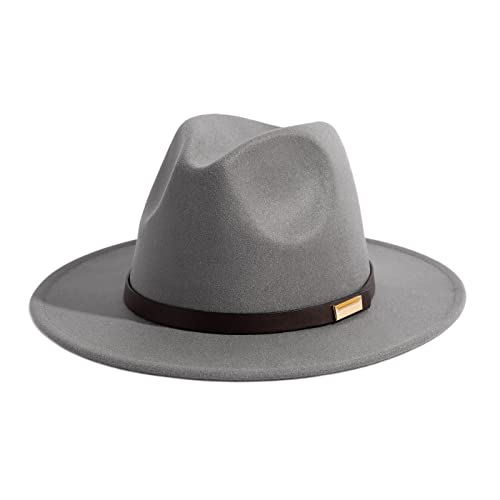 Fedora Hats for Men Wide Brim Panama Hat with Classic Belt - color: Light Grey