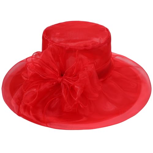 Zando 2026 Kentucky Hats Derby for Women Elegant Tea Party Hats Organza Victorian Church Wedding Fascinator Hat - color: Red