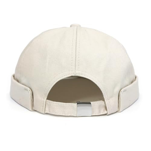 2 Pcs Mens Brimless Docker Cap Set - Retro Worker Sailor Skull Cap Beanie with Rolled Cuff - color: Beige