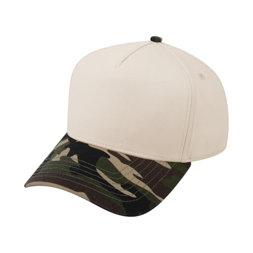 TOPTIE 5 Panel Trucker Hat Snapback Adjustable Cotton Sun Cap for Men - color: Camo Beige