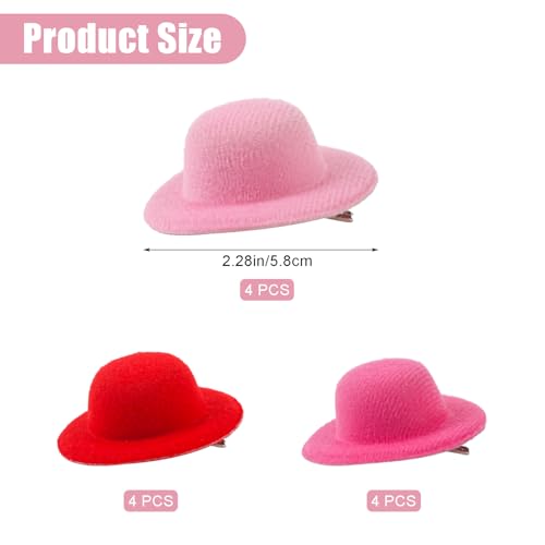 Mini Top Hat Hair Clips Tea Party Clip Fascinator Tiny Small Hats Decorations Hair Accessories - color: Red&Pink&Rose Red