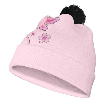 Girls Boys Winter Warm Knit Beanie Pompom Elasticity Slouchy Hat Skull Caps for Childrens - color: Cute Axolotl and Cherry Blossom
