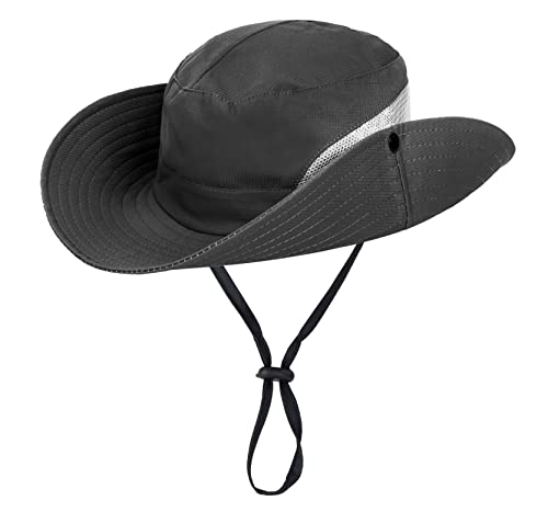 Women's Outdoor-UV-Protection-Foldable-Sun-Hats-Wide-Brim Hat Ponytail-Hole - color: Dark Grey