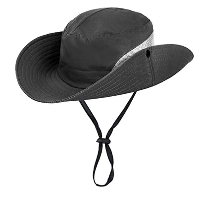 Women's Outdoor-UV-Protection-Foldable-Sun-Hats-Wide-Brim Hat Ponytail-Hole - color: Dark Grey