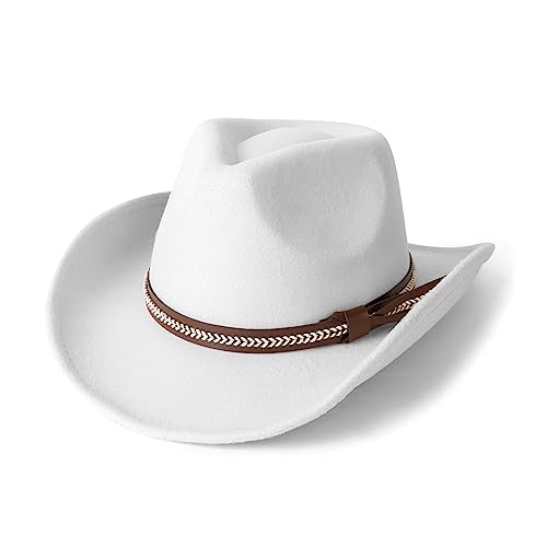 Men & Women Classic Wide Brim Western Cowboy Cowgirl Hat - color: B/White