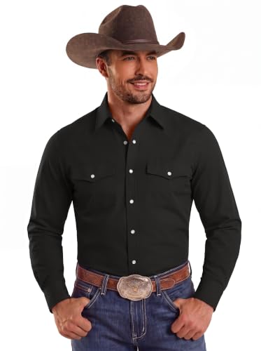 COOFANDY Men's Western Cowboy Shirts Casual Button Down Shirt Long Sleeve - color: Black, size: 3X-Large