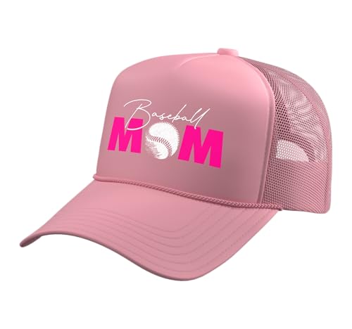 Baseball Mom Trucker Hat with Adjustable Mesh Back - color: Pink