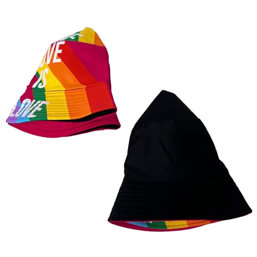 Pride Unisex Bucket Hat Reversible Double-Side-Wear Packable for Travel, Outdoors, and Beach - color: Hot Pink Love is Love