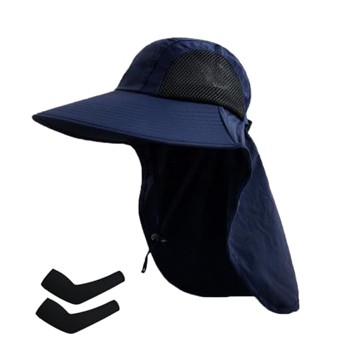 Sun Hat for Men Women with Neck Flap,UPF 50+ UV Protection Fishing Hat - color: 1pack-navysleeves
