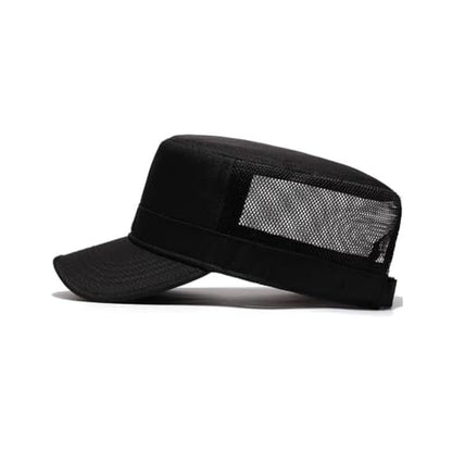 FASHIXD Mesh Military Hat for Men Summer Army Cap Quick Qry Short Bill Hat Cadet Cap - color: Black