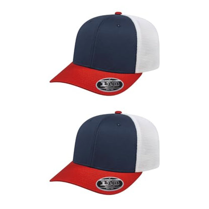 Cap America i8502 Flexfit 110 6-Panel Trucker Cap w/Adjustable Snapback - color: Navy/Red/White