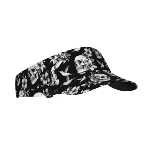 Unisex Sports Sun Visor Hats Adjustable Lightweight Packable Printed Empty Top Cap for Running Pickleball Golf Tennis - color: Gothic Skull Floral