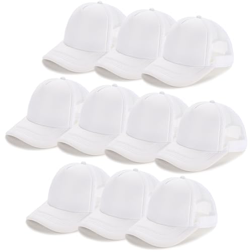 Ultrafun 10 Pack Trucker Hat Mesh Sublimation Blank Hats Adjustable Baseball Caps Hats for Men Women - color: White