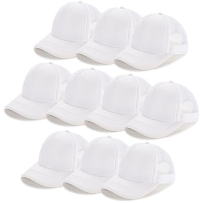 Ultrafun 10 Pack Trucker Hat Mesh Sublimation Blank Hats Adjustable Baseball Caps Hats for Men Women - color: White