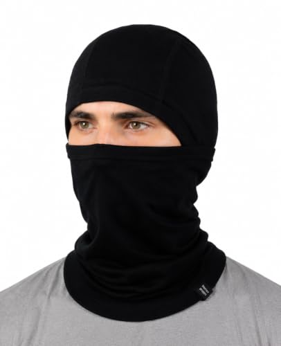 100% Merino Wool Balaclava Men Women Thermal Ski Mask Winter Face Mask - color: Black