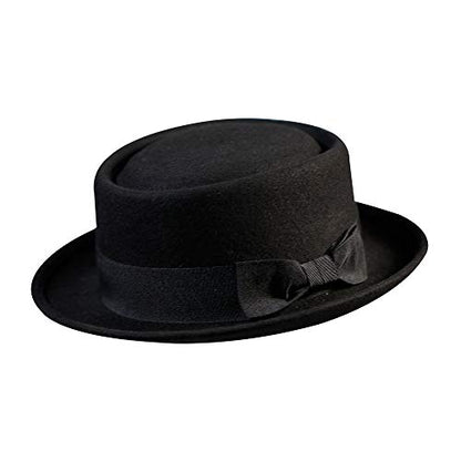 Pork Pie Hat for Men/Women Wool Felt Fedora Boater Porkpie Flat Top Derby Black - size: 라지