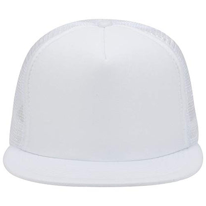 OTTO SNAP Round Flat Visor High Crown Mesh Back 5 Panel Trucker Snapback - color: White