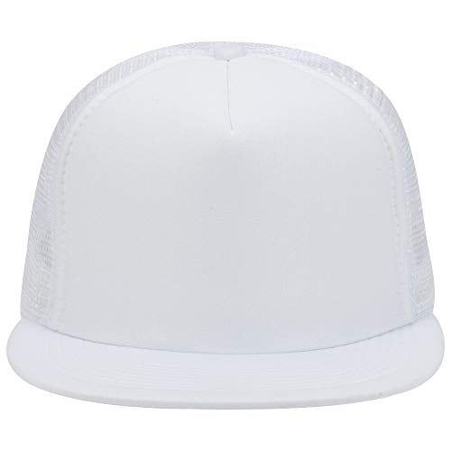 OTTO SNAP Round Flat Visor High Crown Mesh Back 5 Panel Trucker Snapback - color: White