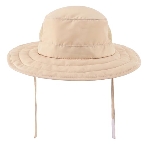 Connectyle Kids Sun Hat for Boys Girls Wide Brim Bucket Hat UPF 50+ Sun Protection Hat Breathable Summer Beach Hat - color: Khaki