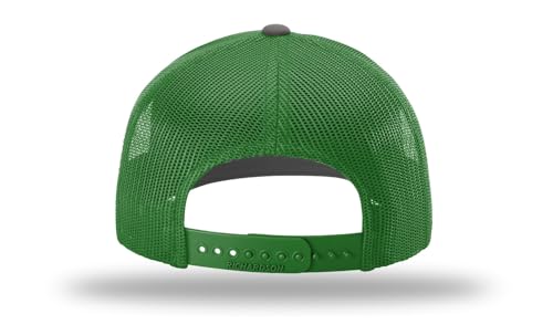 Richardson 112 Trucker Hat - Premium Blank Baseball Cap, Adjustable Snapback Hat - Structured Six Panel Richardson Blank Hats - color: Charcoal/Kelly Green