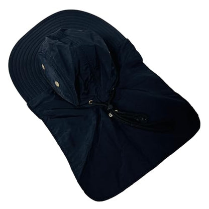 Packable and Adjustable Mesh Boonie Sun Hat with Neck Flap - color: Black