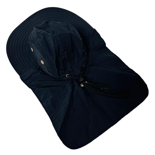 Packable and Adjustable Mesh Boonie Sun Hat with Neck Flap - color: Black