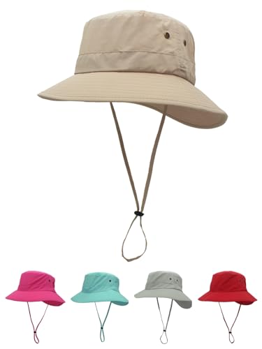 Women Lightweight Safari Sun Hat Quick Dry Fishing Hat with Strap Cool - color: Khaki
