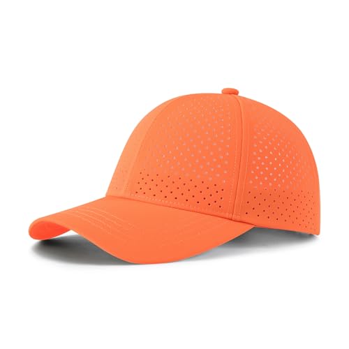 FEINION Men Laser Mesh Breathable Snapback Baseball Cap - color: Orange