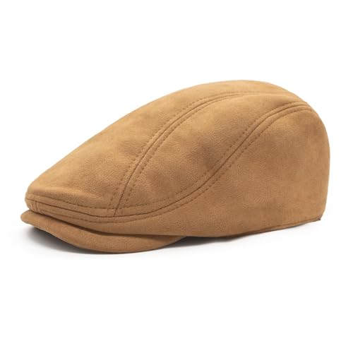 YAMEIZE Retro Suede Newsboy Hats for Men Women Beret Ivy Flat Cap Adjustable Winter Caps Trendy - color: Light Camel