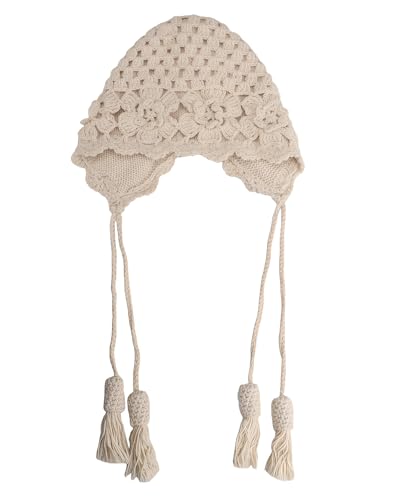 MINGSEECESS Women Girls Knitted Beanie Hat Crochet Braided Knit Warmer Cap Skiing Snowboarding Ear Flap Hats - color: Knitted-beige