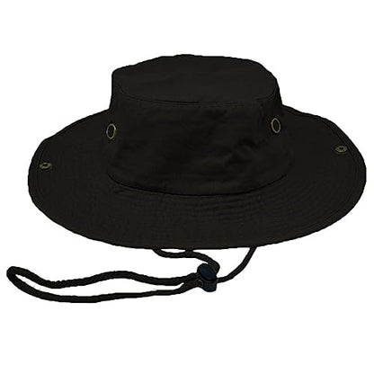 Glory Max Washed Cotton Bucket Hat with Chin Strap Fishing Sun Safari Boonie Cap - color: Black, size: Small-Medium