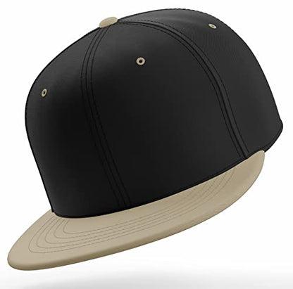 Daxton Classic Blank Snapback Flat Bill Visor Hat Cap One Size Adjustable Back - color: Black Khaki
