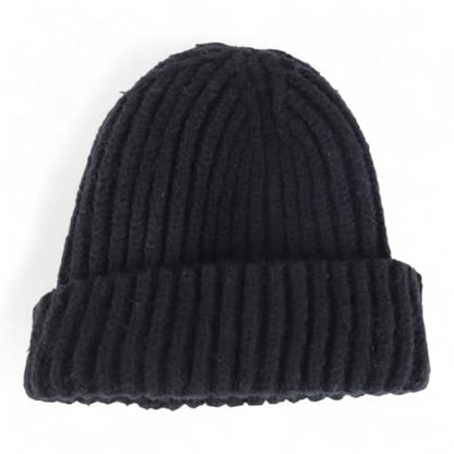 Heavyweight Thick Knit Warm Winter Beanie - color: Black