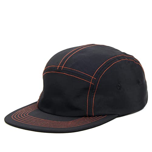 5 Panel Baseball Cap Camp Cap Taslon Short Brim Cap Quick Dry Hat Flat Bill Big Size Large Caps Oversize Running Hat - color: Black&orange, size: 7 1/2