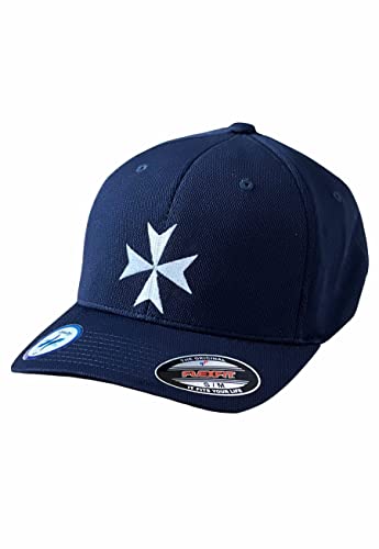 Knights Templar Maltese Cross Masonic Flexfit Adult Cool & Dry Sport Hat - color: Navy, size: Small-Medium