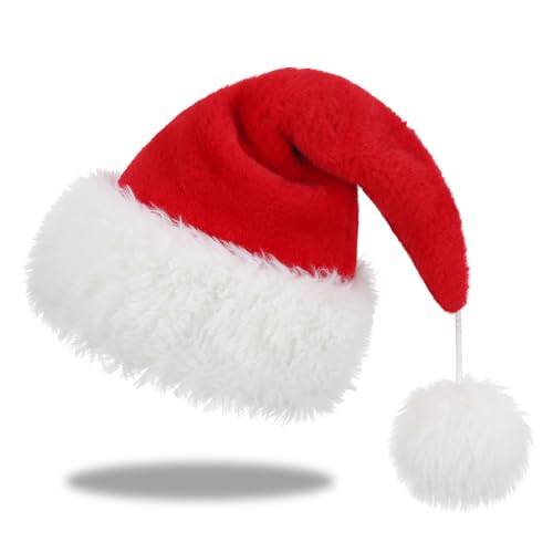 Personalized Santa Hat for Adults, Super Soft Plush Holiday Christmas Hat, Xmas New Year Party Headwear - color: Plush-red