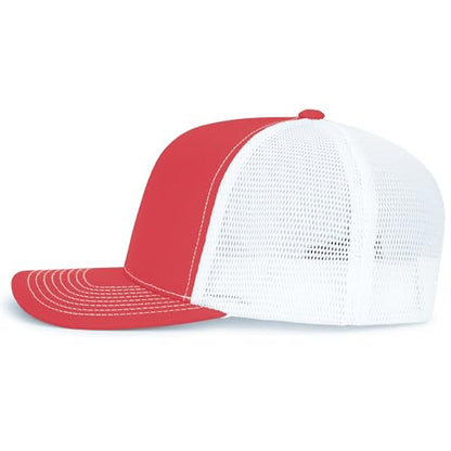Pacific Headwear Contrast Stitch Trucker Pacflex Snapback Cap - color: Red/White/Red