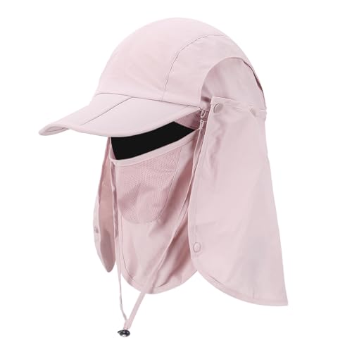 CRISTGEE Foldable Sun Cap, Fishing Hats, UPF 50+ Protection Caps with Face Mask Neck Flap - color: Pink