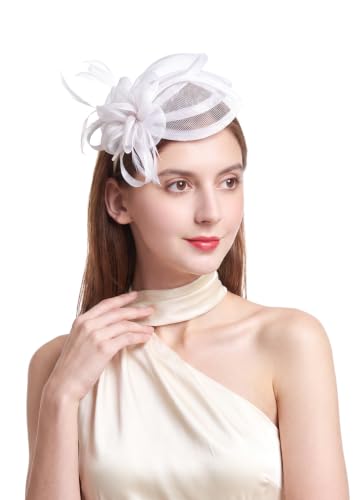 Sinamay Fascinator Hat Headband Clip for Women Tea Party - color: White-01