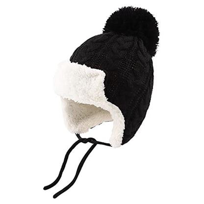 Peecabe Winter Kids Beanie Hat Baby Knitted Hats Fleece Earflap Toddler Cap - color: Black, size: 0-6 Months