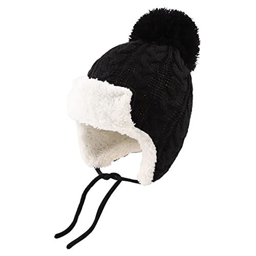 Peecabe Winter Kids Beanie Hat Baby Knitted Hats Fleece Earflap Toddler Cap - color: Black, size: 2-5T