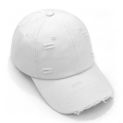Distressed Baseball Cap for Men Women Cotton Dad Hat - color: White