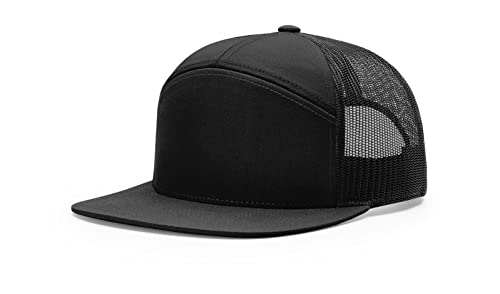 Richardson 168 Hi-Pro 7 Panel Adjustable Snapback Trucker Mesh Back Cap - color: Black