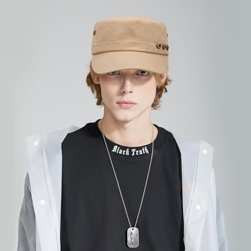 Unisex Cadet Army Cap Adjustable Flat Top Cap Washed Cotton Military Hat Baseball Cap - color: Beige 3