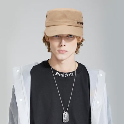 Unisex Cadet Army Cap Adjustable Flat Top Cap Washed Cotton Military Hat Baseball Cap - color: Beige 3