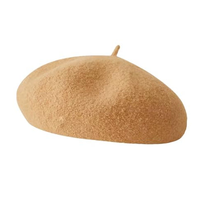 French Beret Hats for Women - Soft Warm Wool Solid Color Beanie Winter Cap - color: Camel